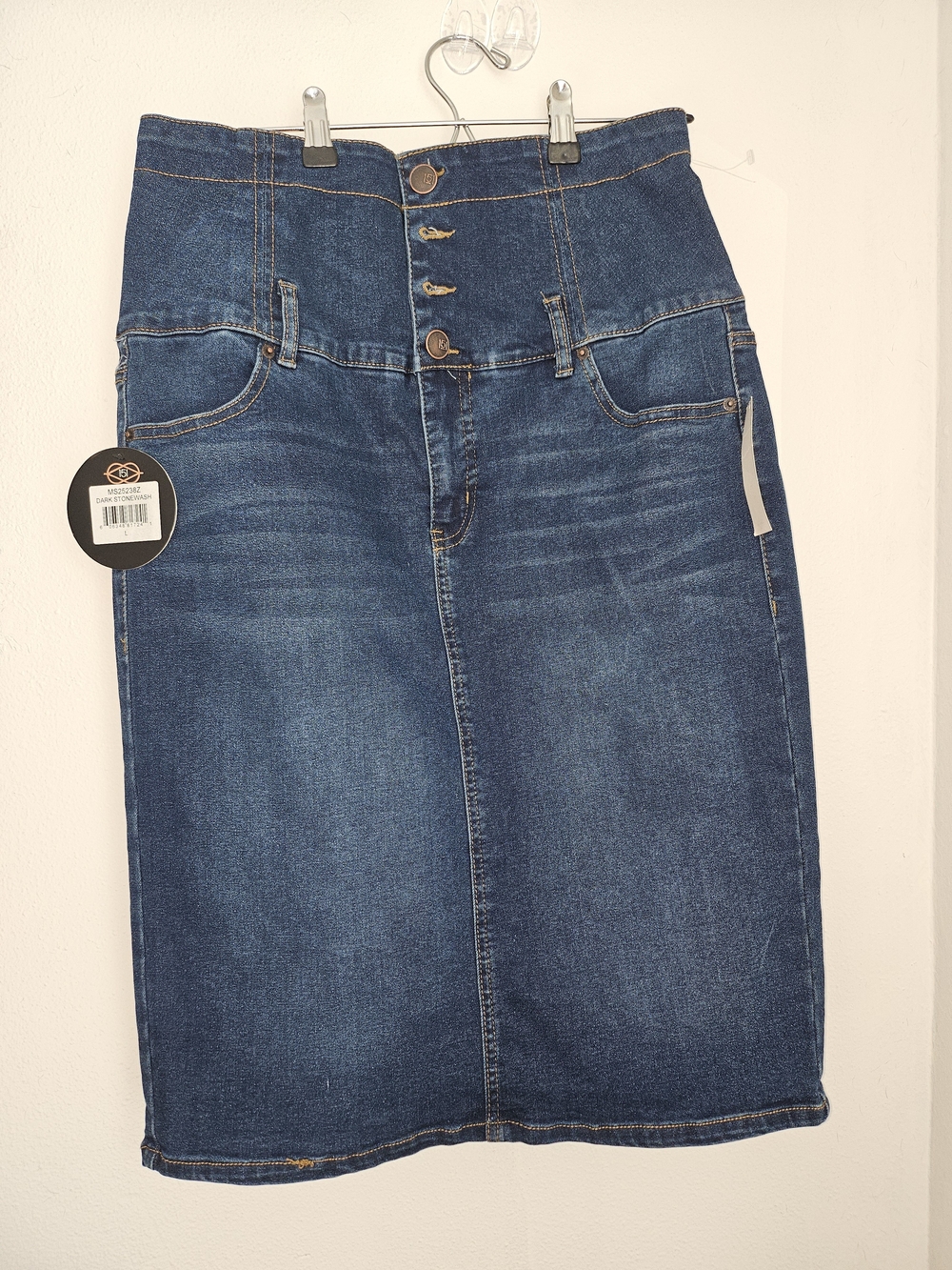 Western High-Waist Button Fly Dark Blue Denim Pencil Skirt - Cowgirl Jean Skirt